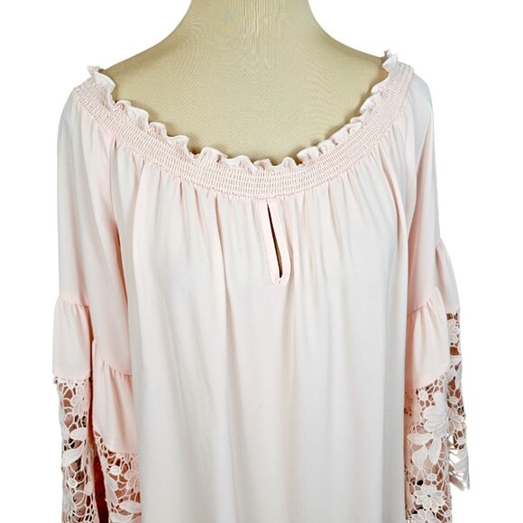 Joseph Ribkoff NWT Light Pink Off Shoulder Blouse w/ Floral Lace Sz 6 - Picture 3 of 11